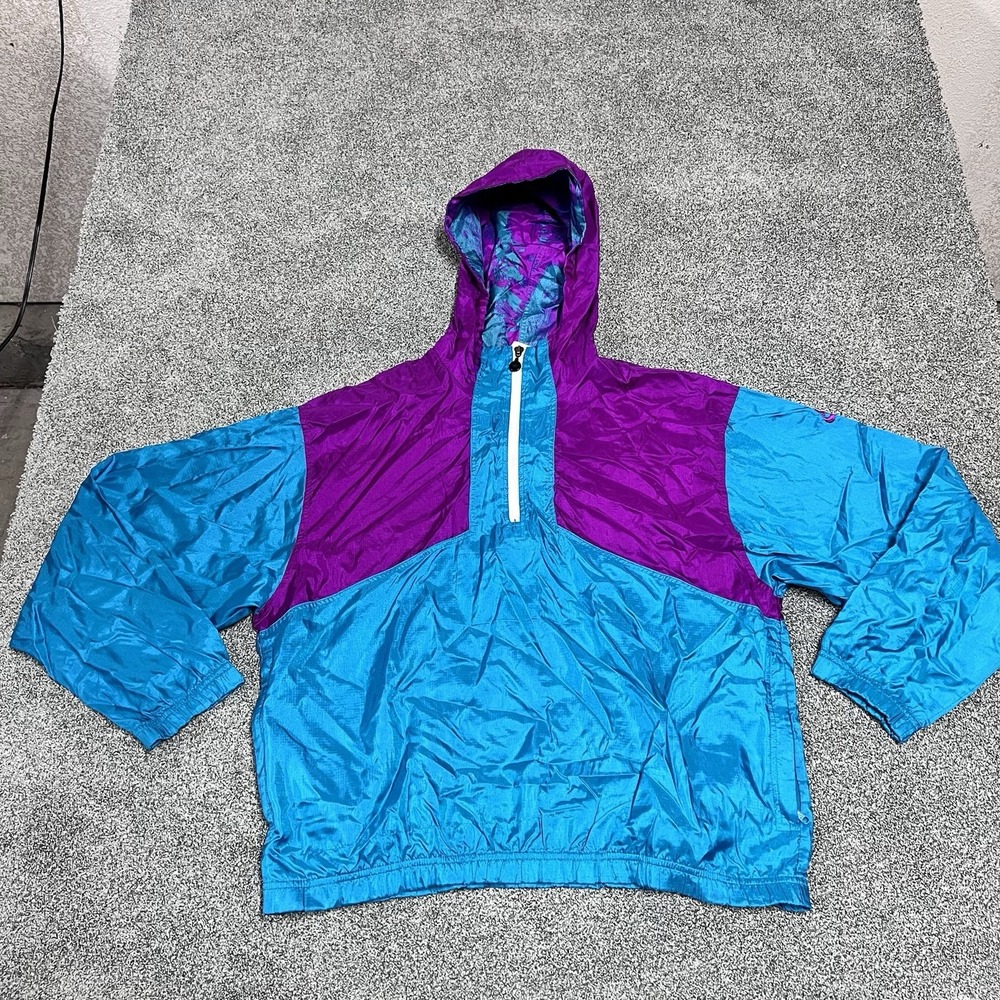 Vintage Nike Windbreaker Pullover Jacket Purple Teal Colorblock Hooded Men's M